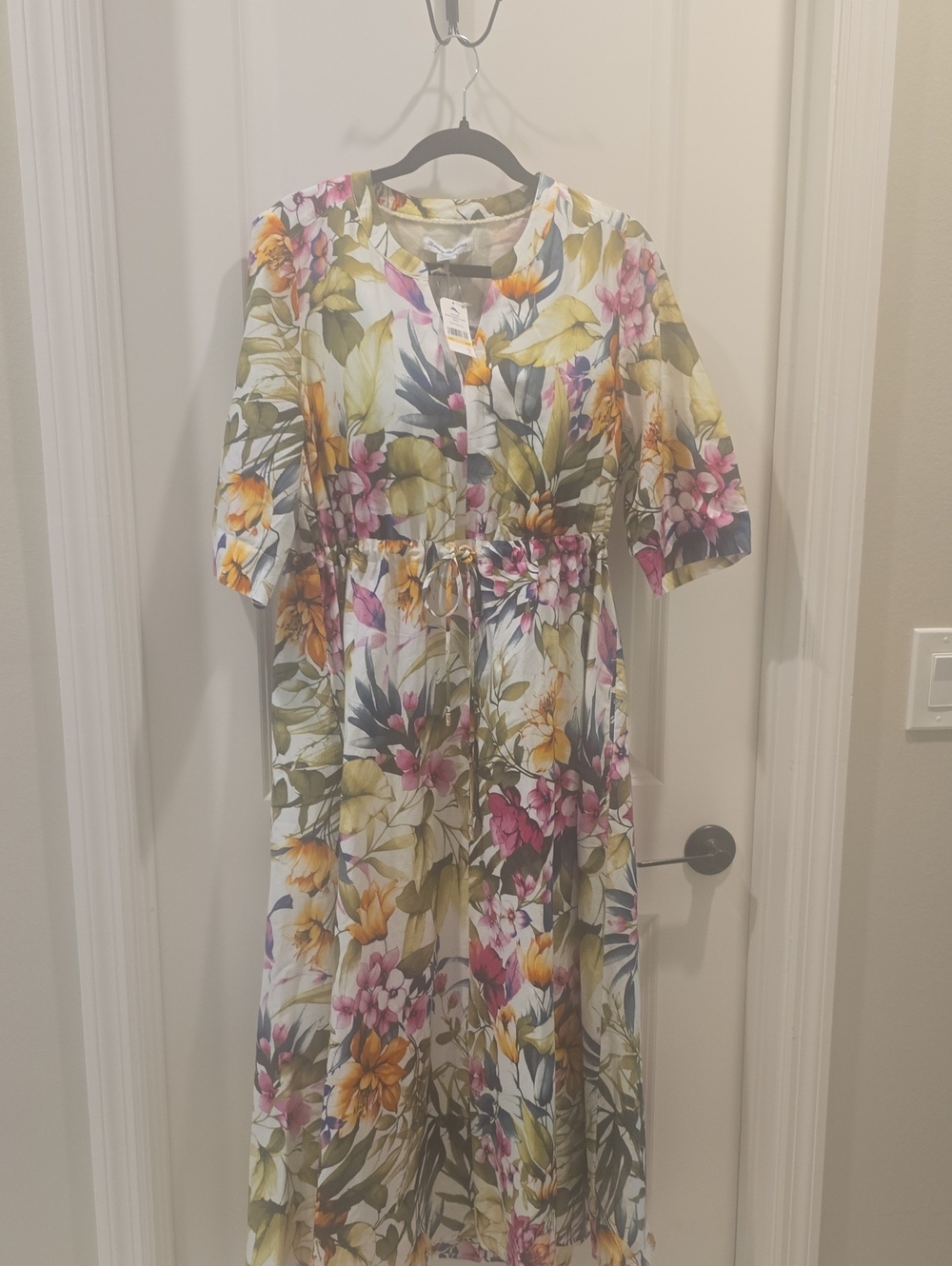 Tommy Bahama Floral Maxi Dress in White with Pink, Yellow and Green Floral Print